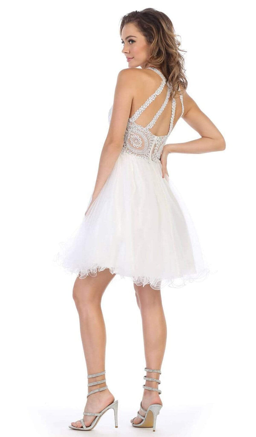 May Queen - MQ1643 Lace Applique Jewel Neck Sleeveless Cocktail Dress Cocktail Dresses