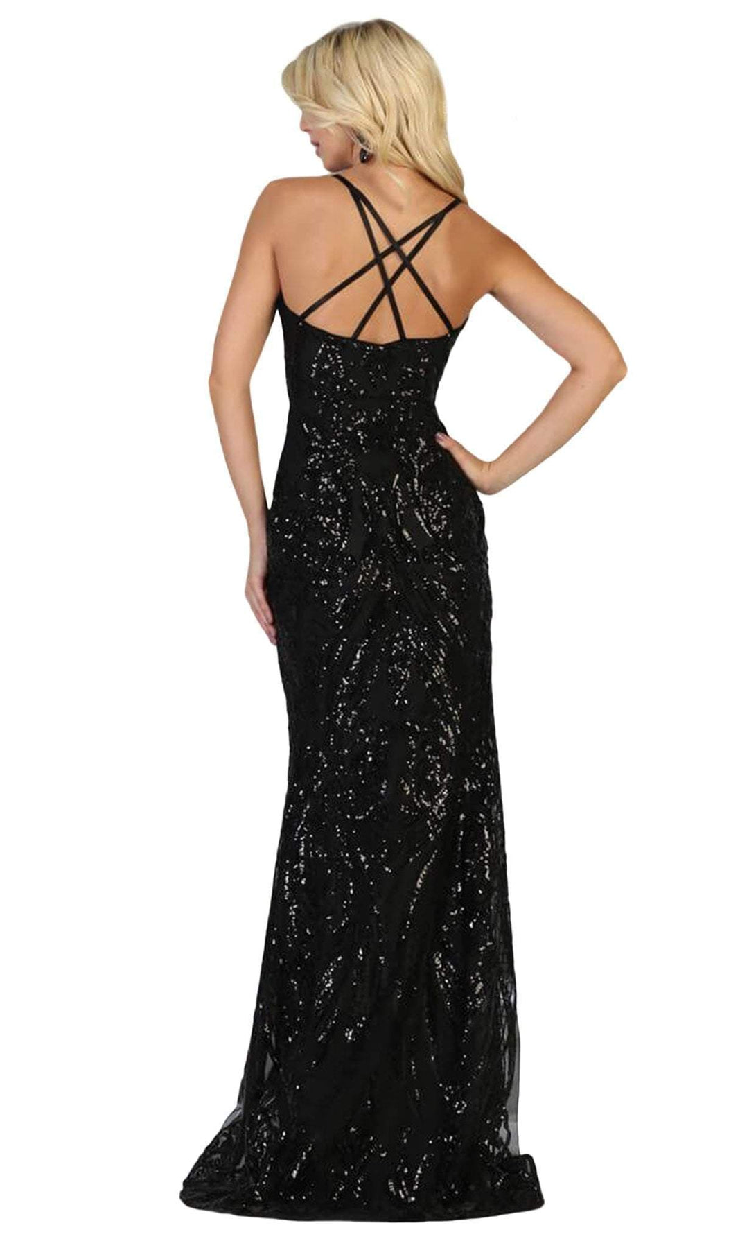 May Queen - MQ1648 Embellished V-neck Trumpet Dress Special Occasion Dress