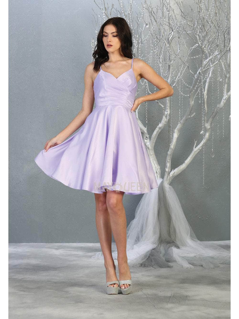 May Queen - MQ1654 V Neck Sleeveless Fit and Flare Short Dress Cocktail Dresses