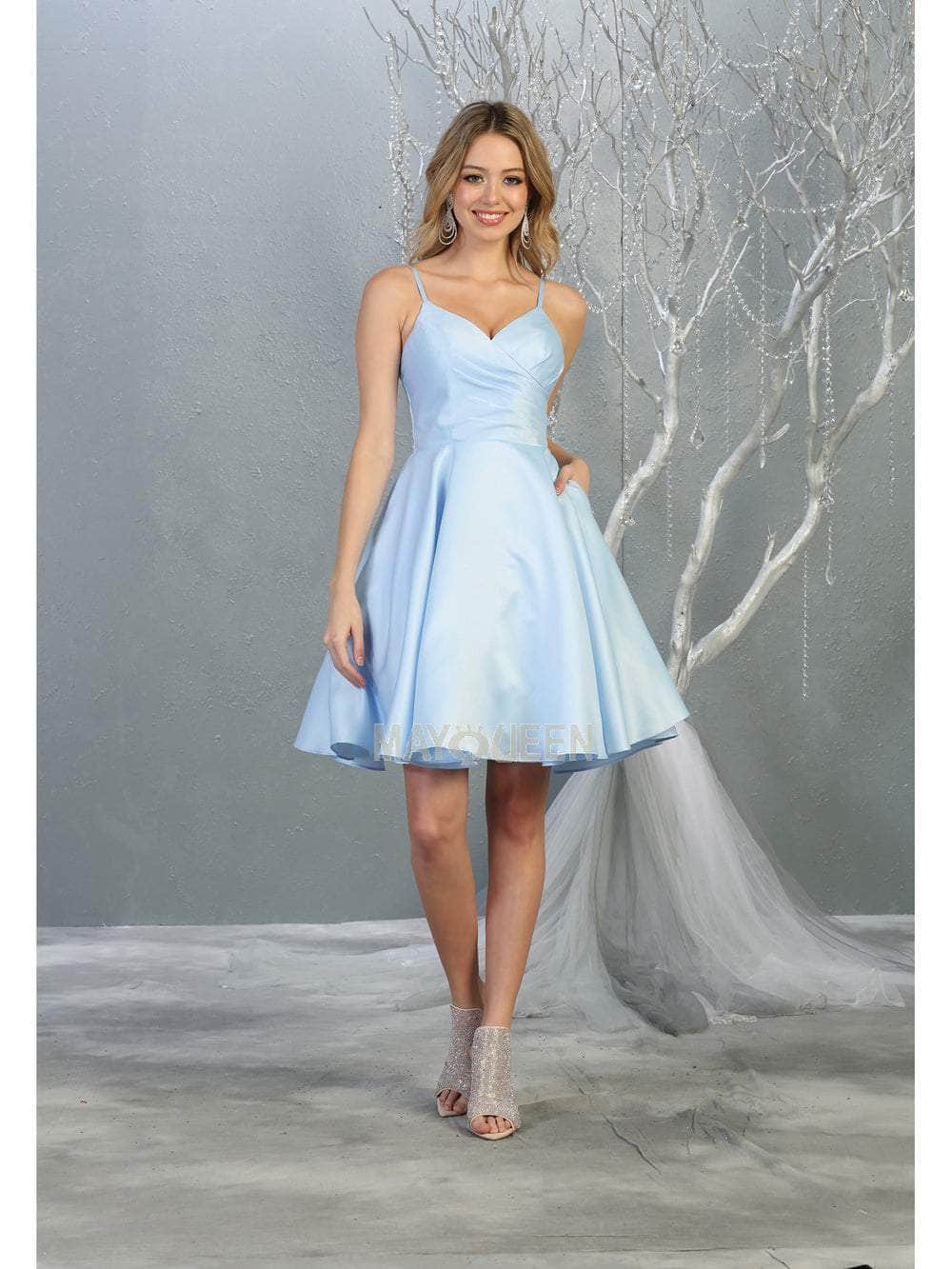 May Queen - MQ1654 V Neck Sleeveless Fit and Flare Short Dress Cocktail Dresses