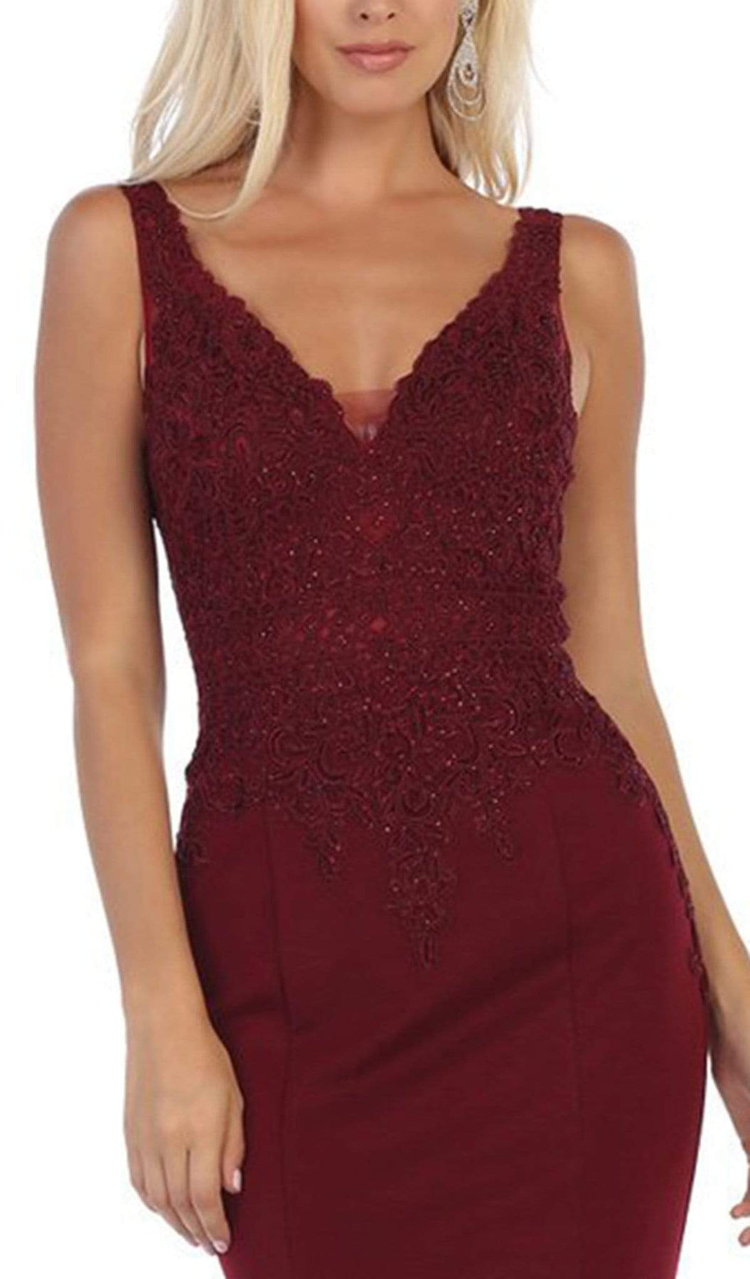 May Queen - MQ1674 Embroidered Plunging V-neck Trumpet Dress Bridesmaid Dresses