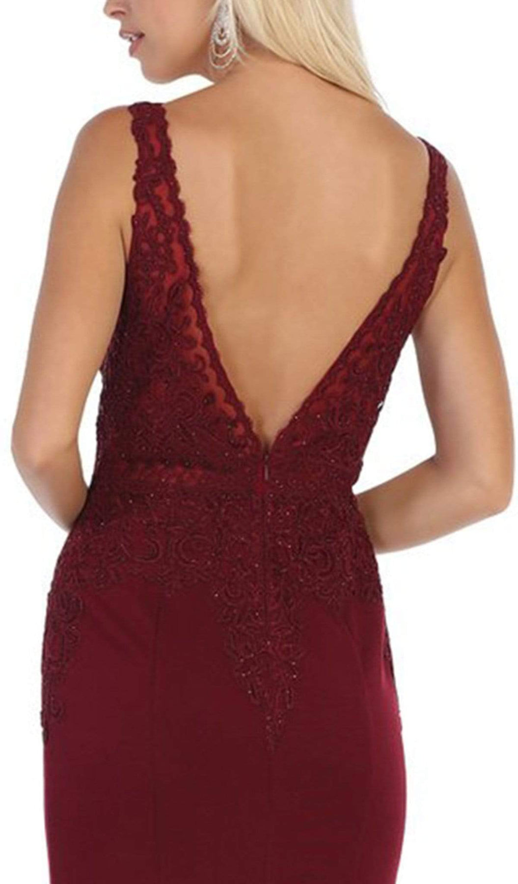 May Queen - MQ1674 Embroidered Plunging V-neck Trumpet Dress Bridesmaid Dresses
