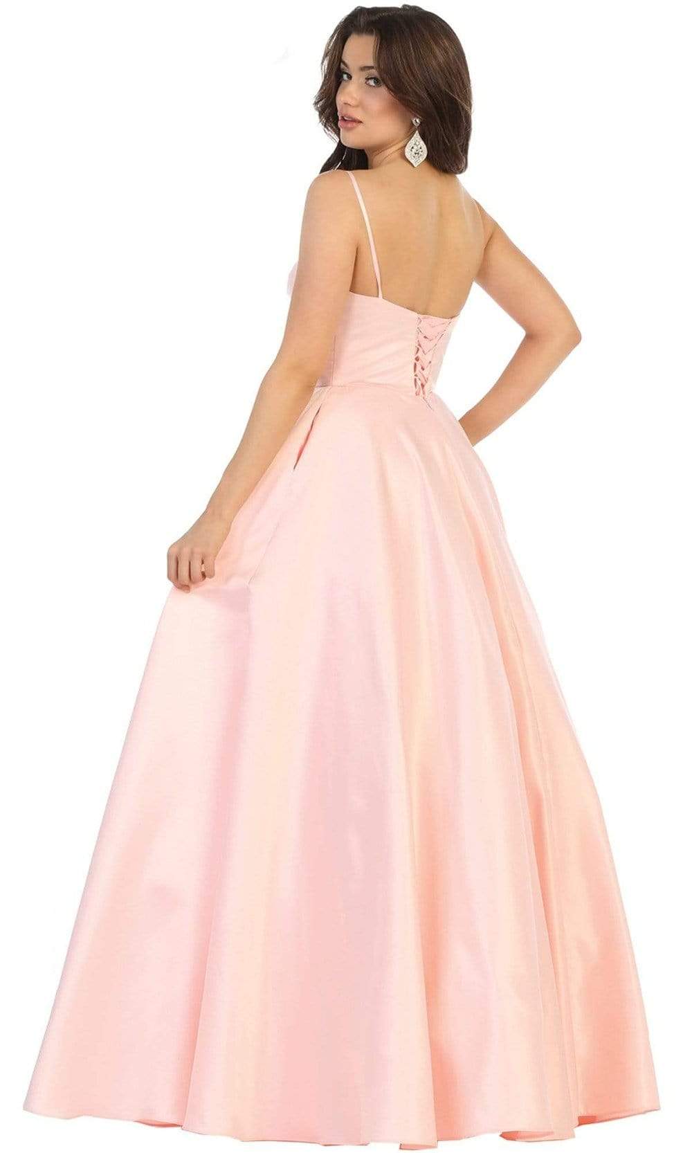 May Queen - MQ1678 Spaghetti Straps Corset Back Long Satin Gown Bridesmaid Dresses