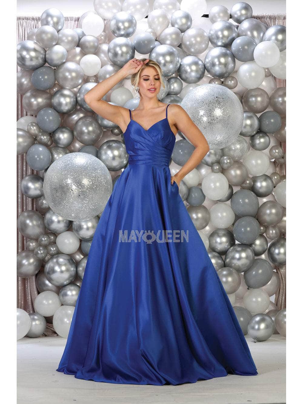 May Queen - MQ1678 Spaghetti Straps Corset Back Long Satin Gown Bridesmaid Dresses