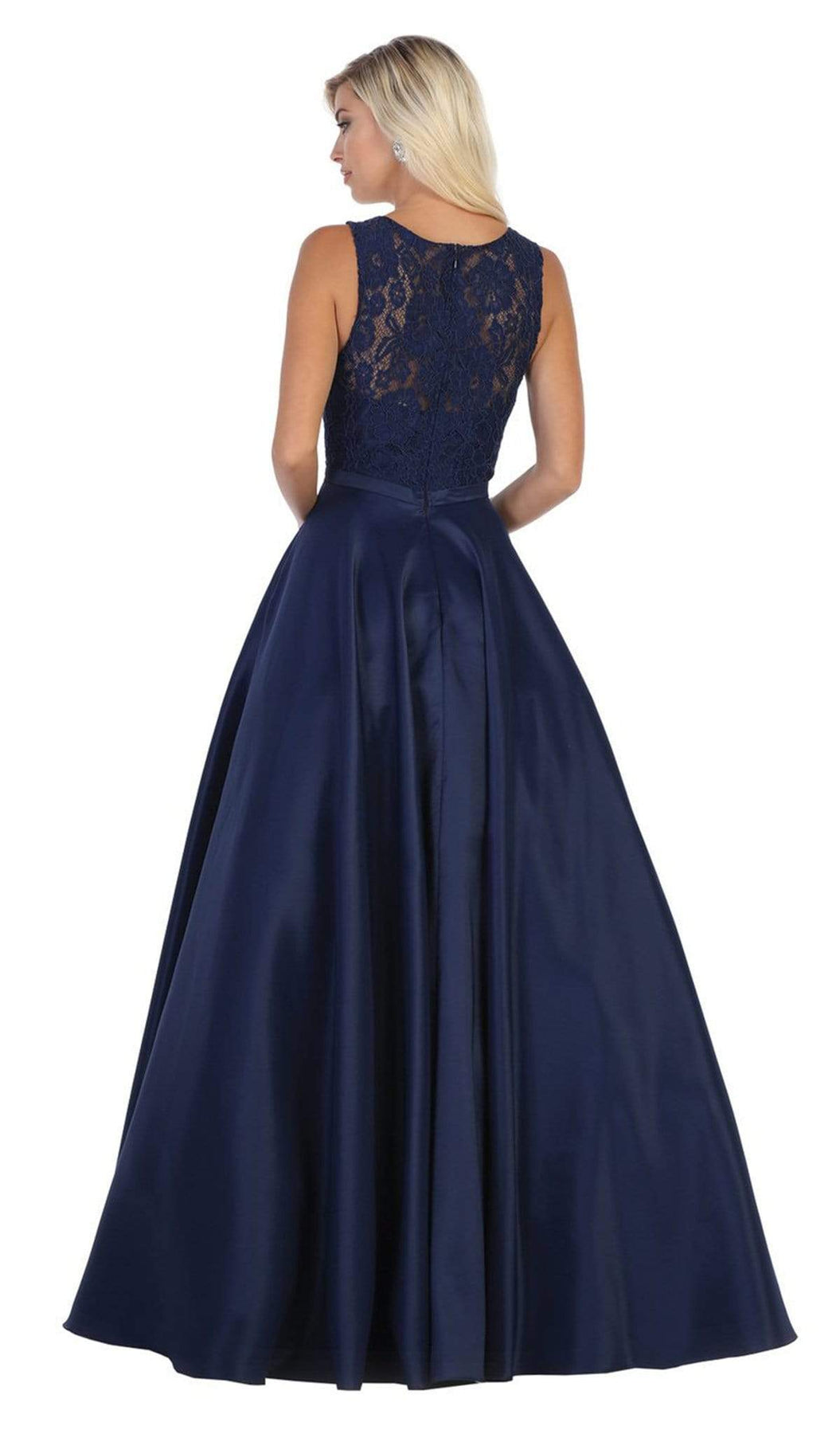 May Queen - MQ1688 Lovely Lace Tank Bow Accent Satin Long Dress Bridesmaid Dresses