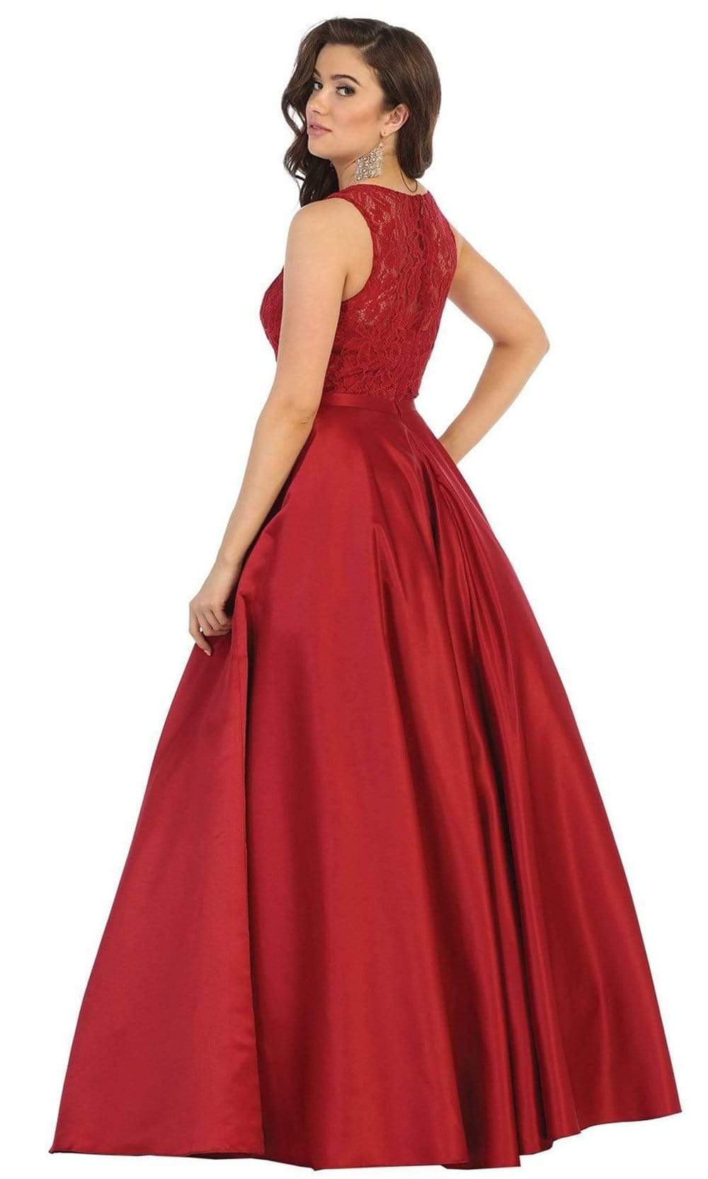 May Queen - MQ1688 Lovely Lace Tank Bow Accent Satin Long Dress Bridesmaid Dresses