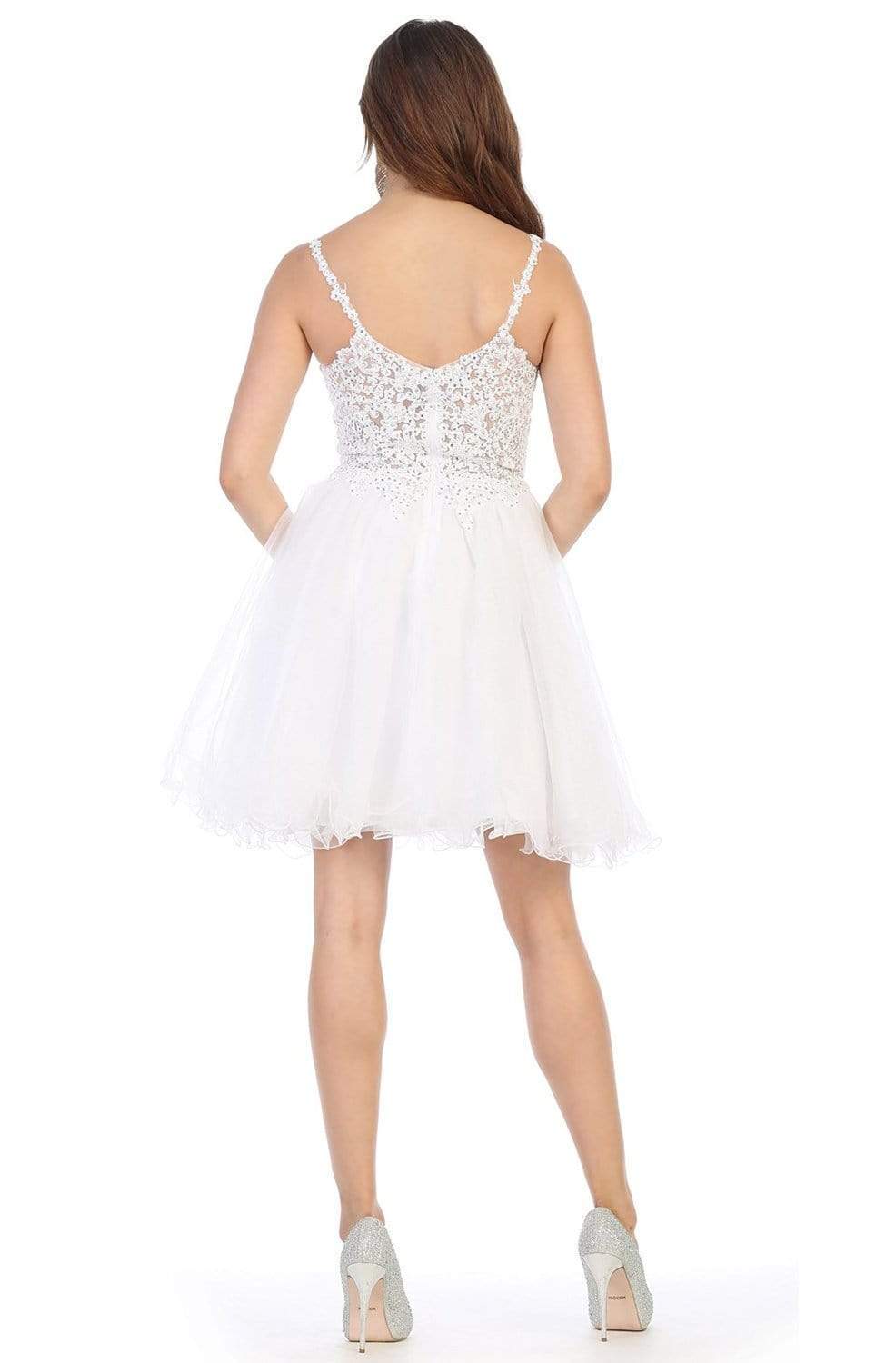 May Queen - MQ1693 Sparkly Lace Appliqued A-Line Tulle Cocktail Dress Cocktail Dresses