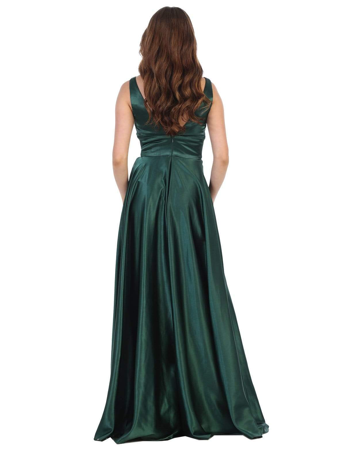 May Queen - MQ1723 Plunging V-Neck Empire High Slit Dress Evening Dresses