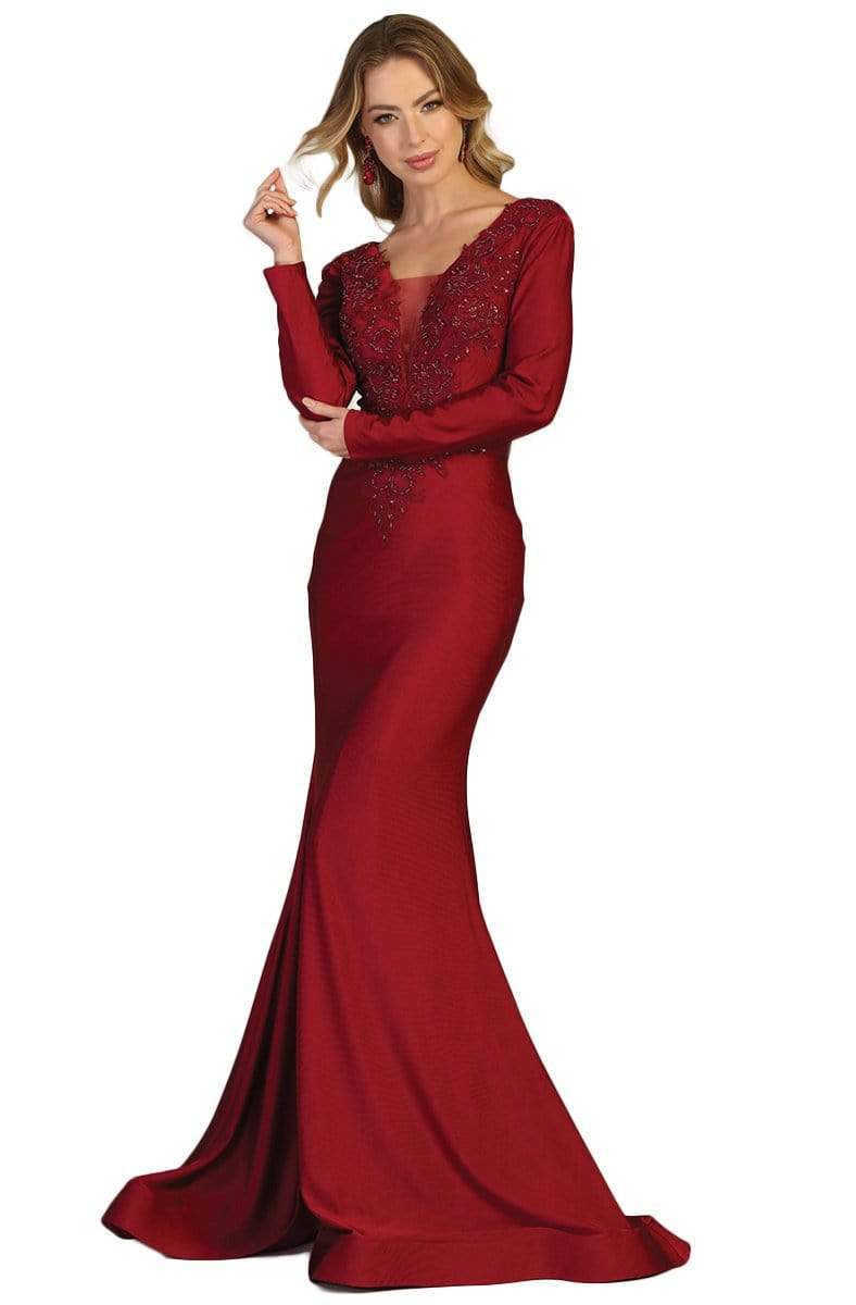 May Queen - MQ1772 Beaded Appliqued Plunging Bodice Trumpet Gown Mother of the Bride Dresses