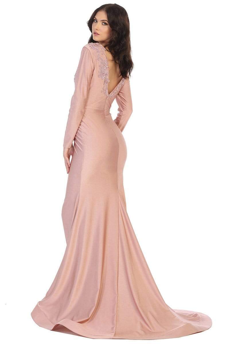 May Queen - MQ1772 Beaded Appliqued Plunging Bodice Trumpet Gown Mother of the Bride Dresses