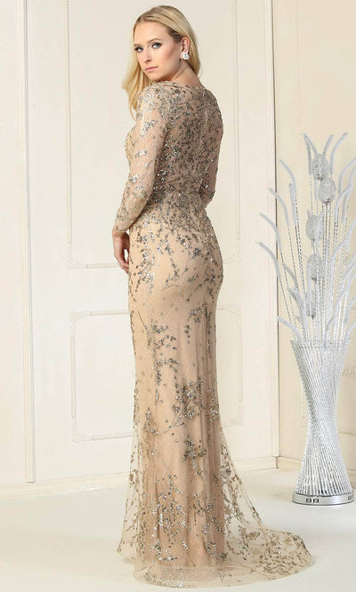 May Queen MQ1850 - Long Sleeved Floral Appliqued Prom Gown Special Occasion Dress