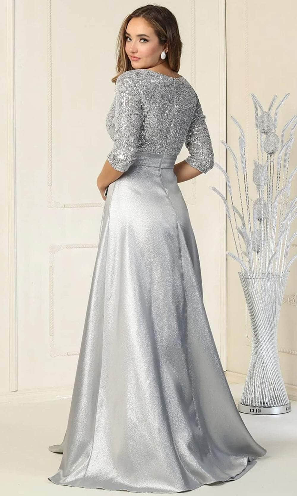 May Queen MQ1852 - Quarter Sleeve Sequined Long Dress Evening Dress
