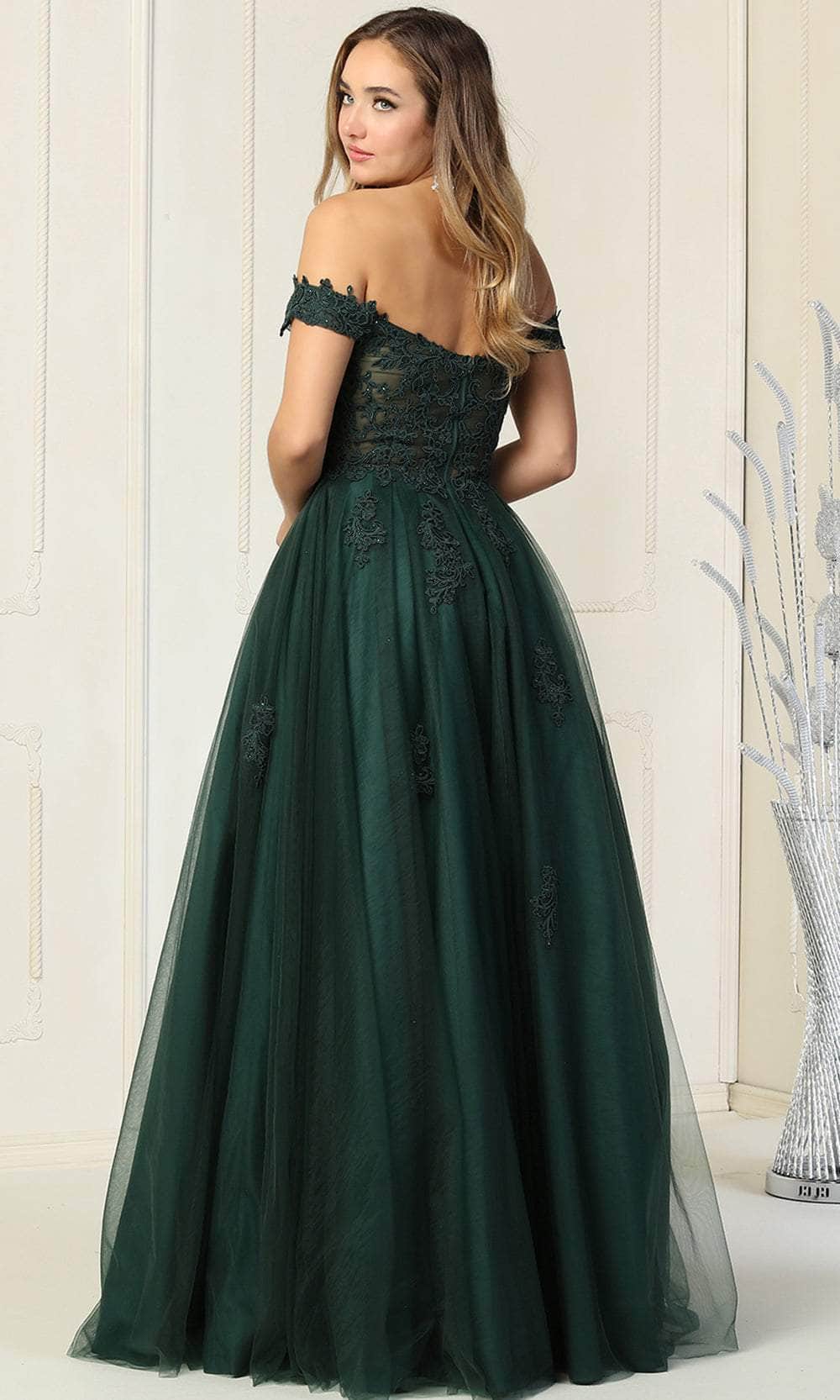 May Queen MQ1866 - Floral Embellishments Off Shoulder Ball gown Special Occasion Dress In Green