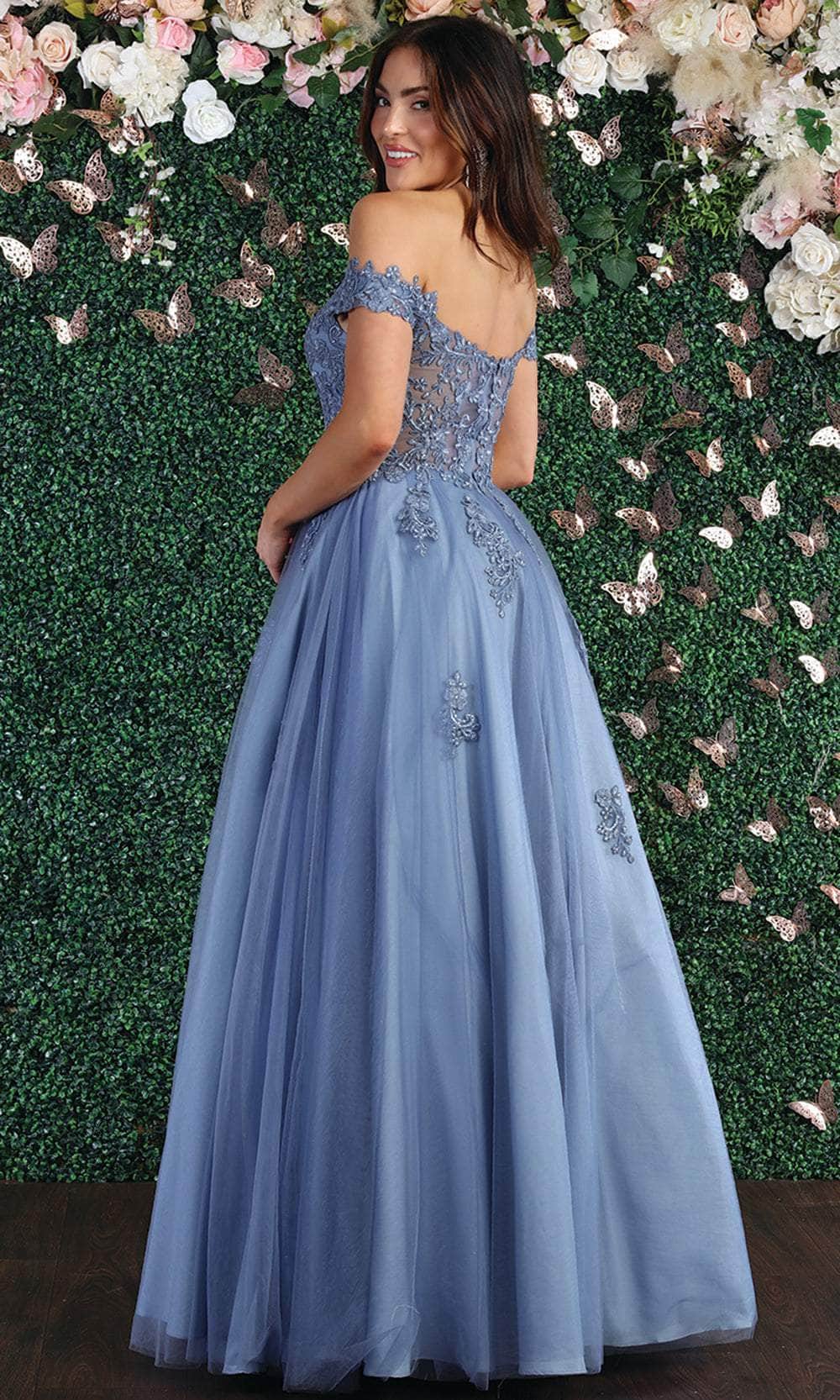 May Queen MQ1866 - Floral Embellishments Off Shoulder Ball gown Special Occasion Dress In Blue