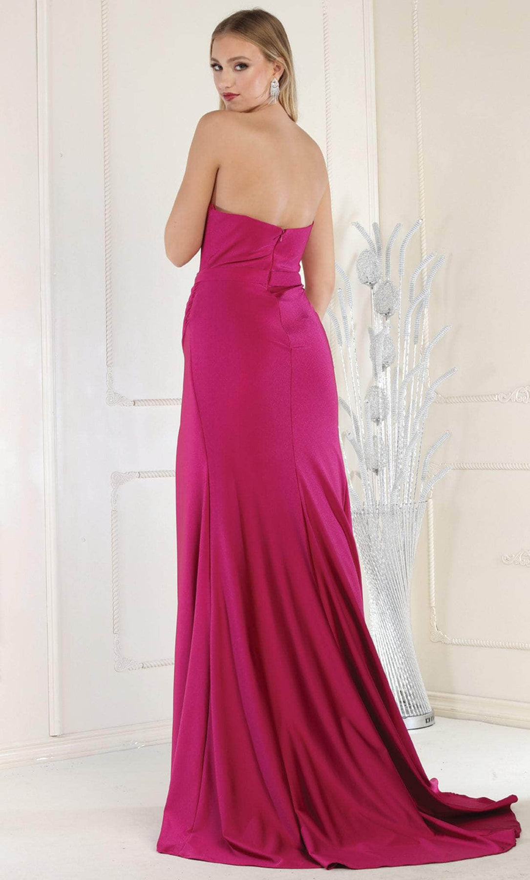 May Queen MQ1946 - Strapless High Slit Prom Gown Evening Dresses