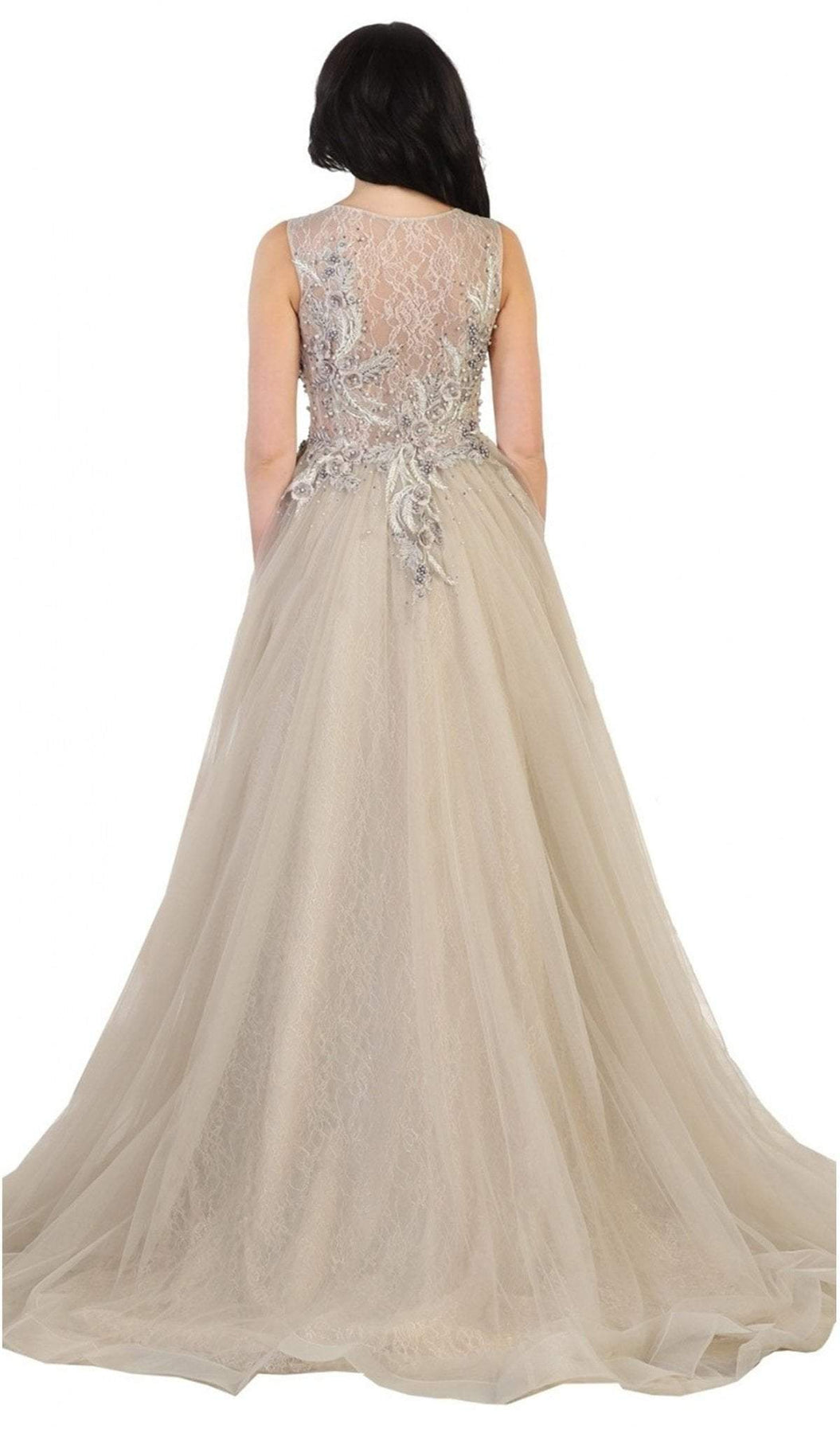 May Queen - RQ7527 Sleeveless Pearl Embellished Evening Gown Ball Gowns