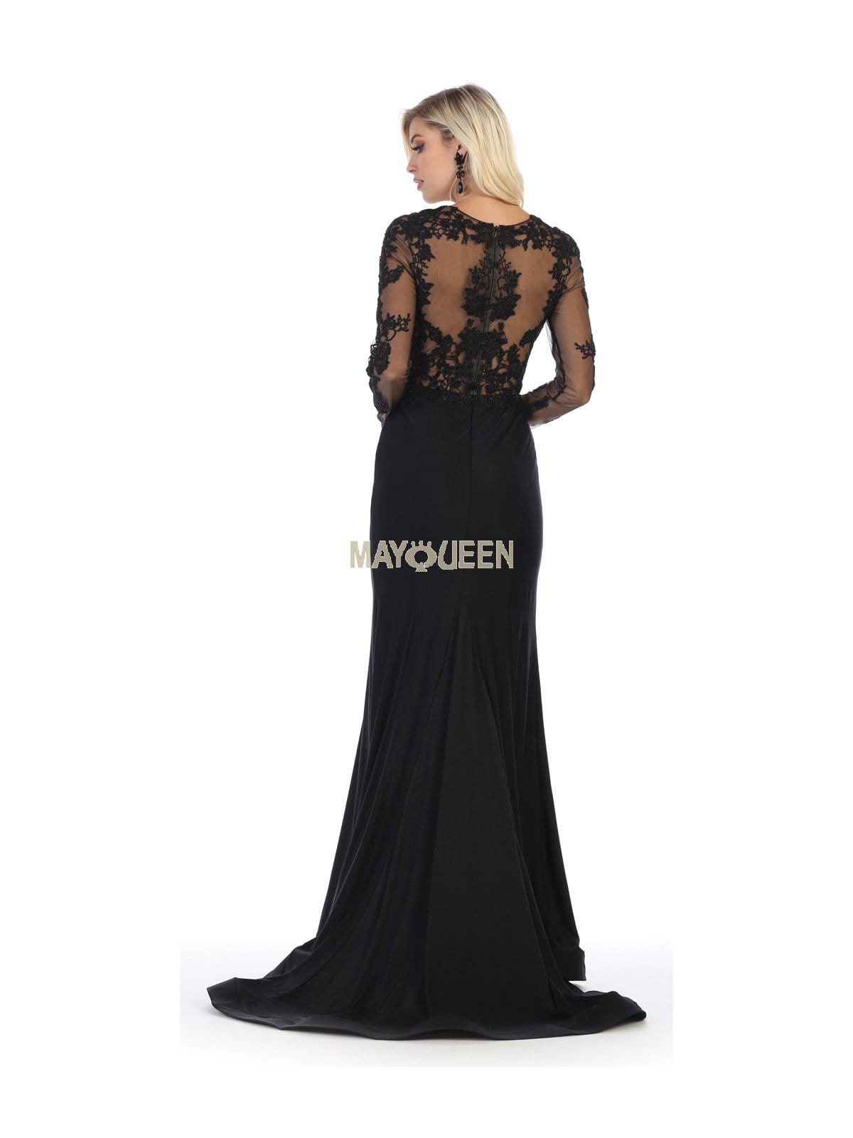 May Queen - RQ7661 Illusion Long Sleeve Appliqued Mermaid Gown Mother of the Bride Dresses