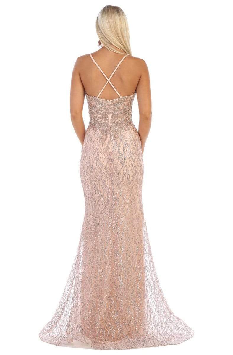 May Queen - RQ7683 Embellished Deep V-neck Trumpet Dress Prom Dresses