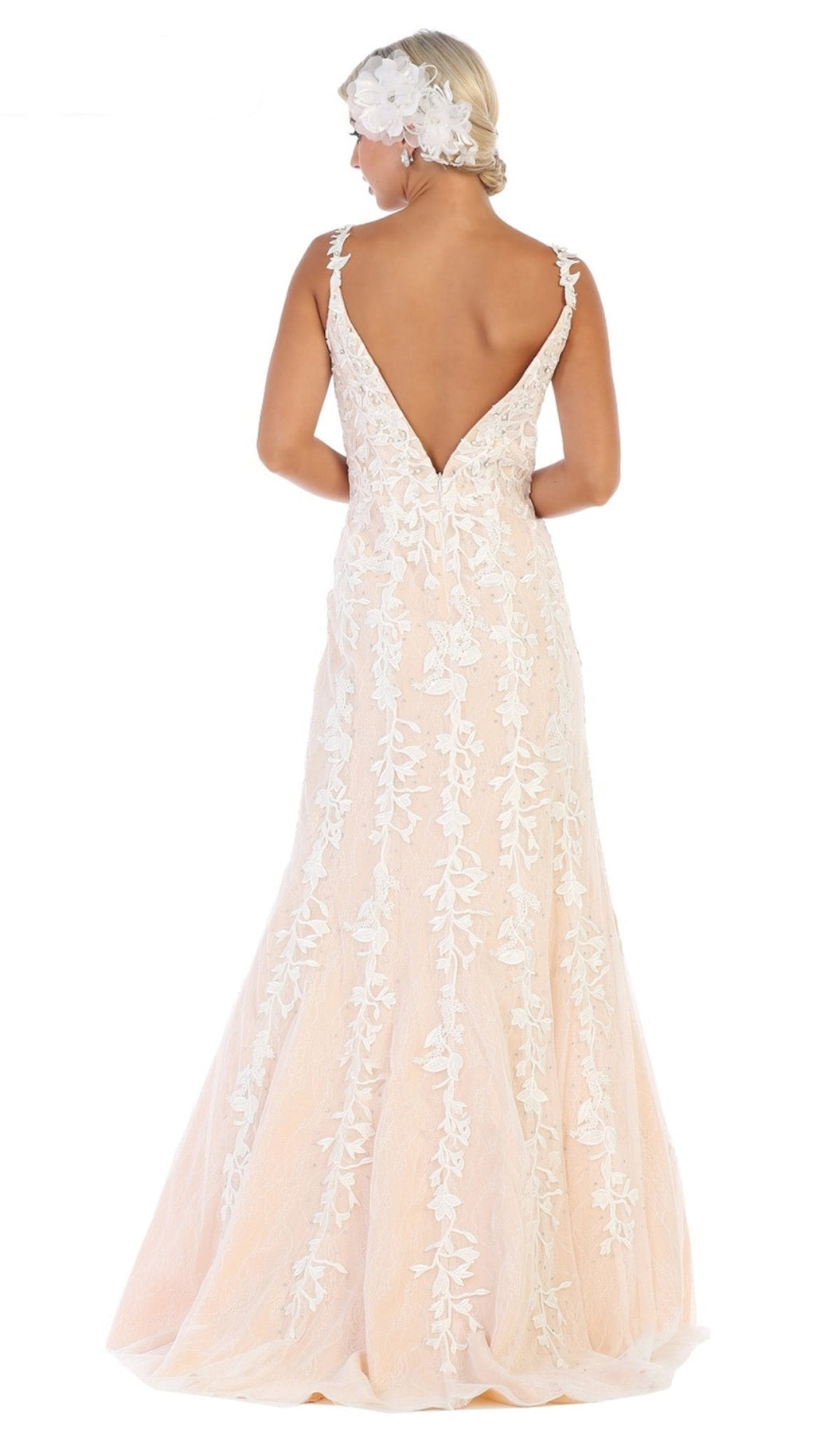 May Queen - RQ7697 Two Tone Lace Deep V-neck Trumpet Dress Special Occasion Dress