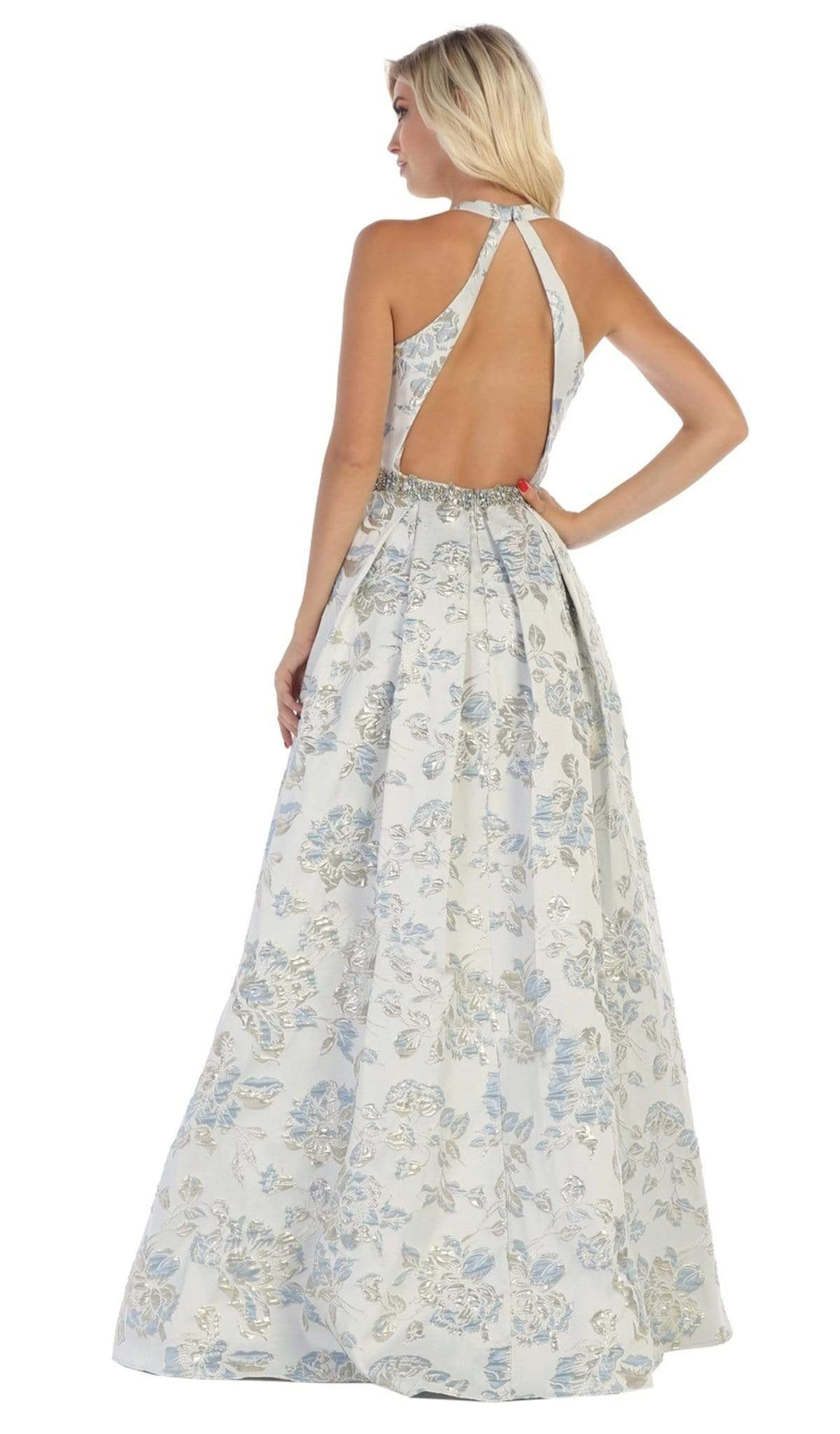 May Queen - RQ7731 Floral Detailed Halter V-neck A-line Dress Special Occasion Dress