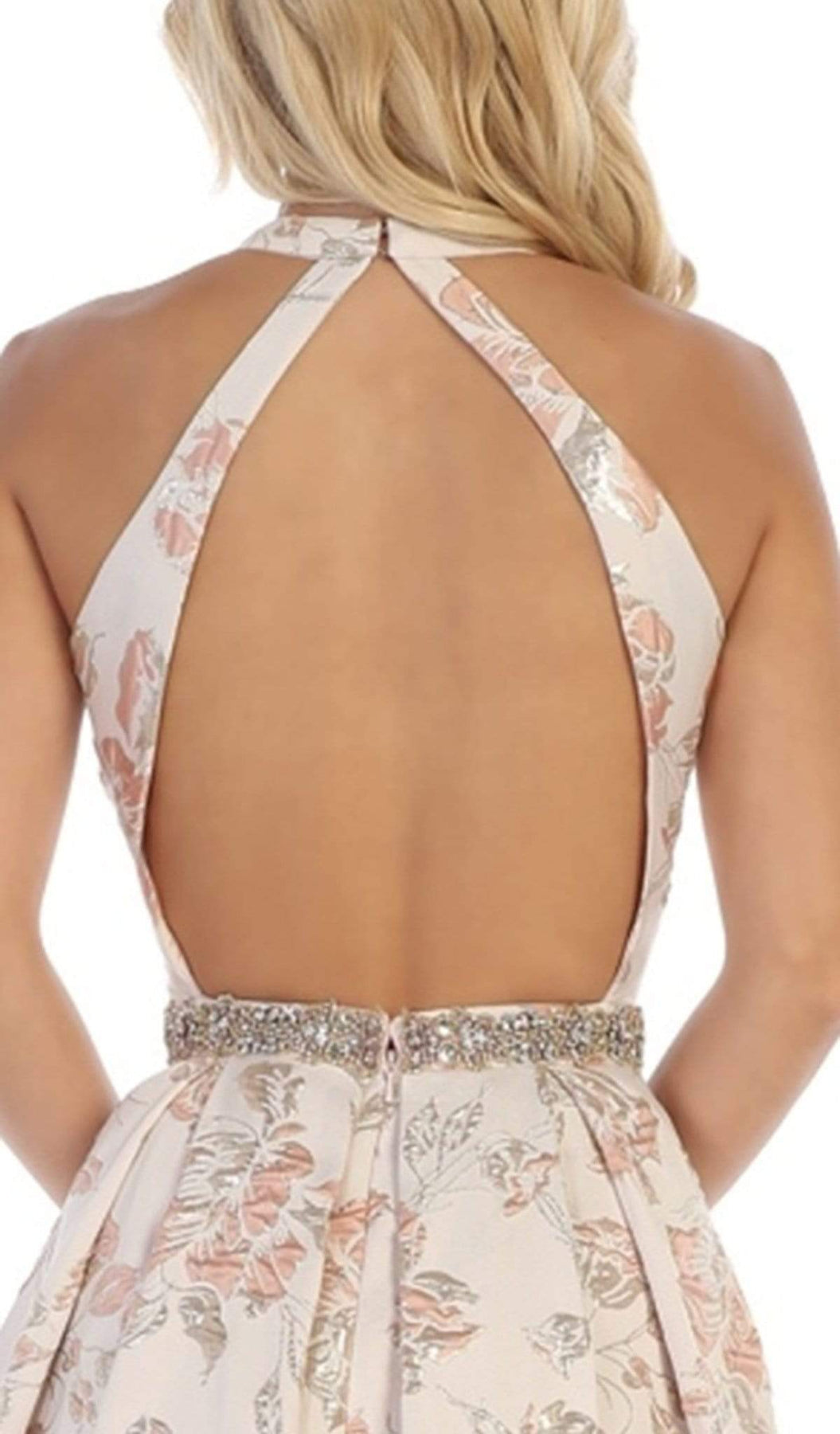 May Queen - RQ7731 Floral Detailed Halter V-neck A-line Dress Special Occasion Dress