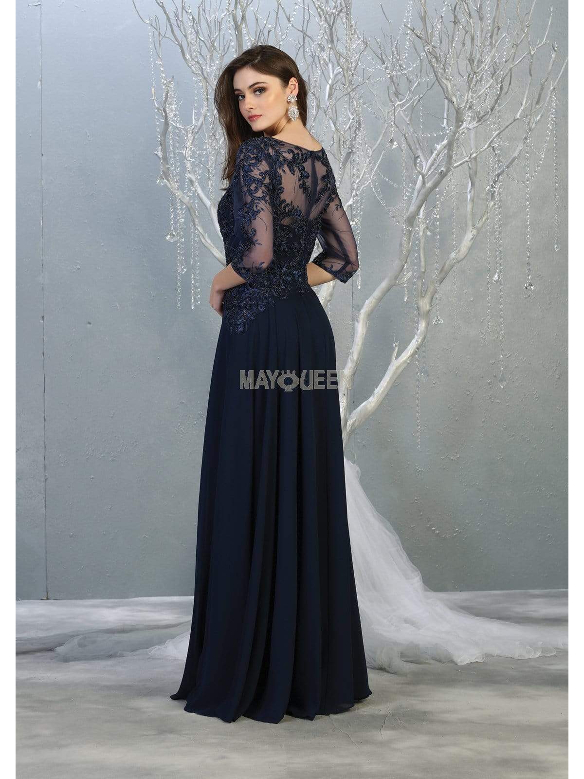 May Queen - RQ7820 Bead Embellished V-Neck A-Line Dress Mother of the Bride Dresses