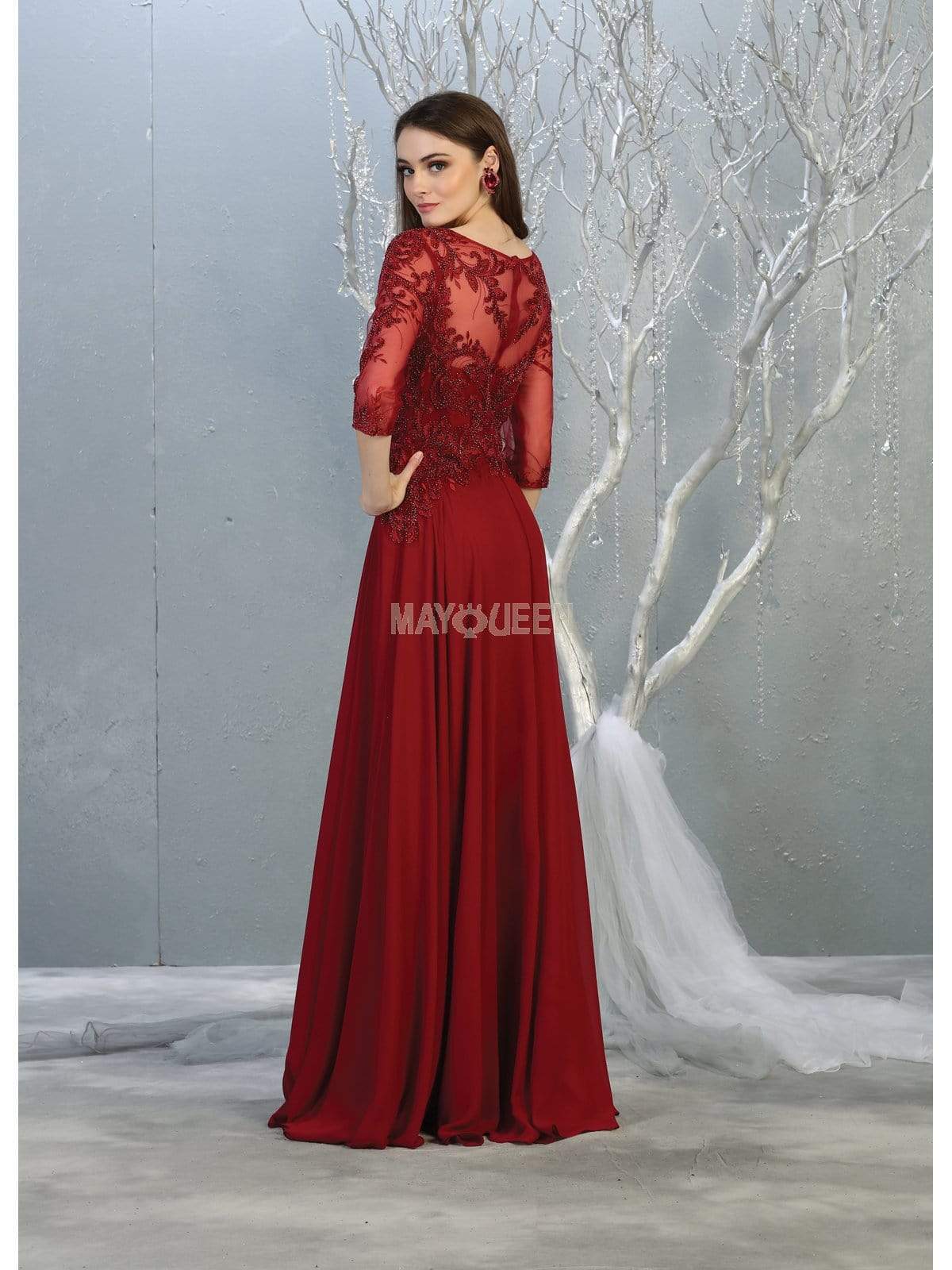 May Queen - RQ7820 Bead Embellished V-Neck A-Line Dress Mother of the Bride Dresses