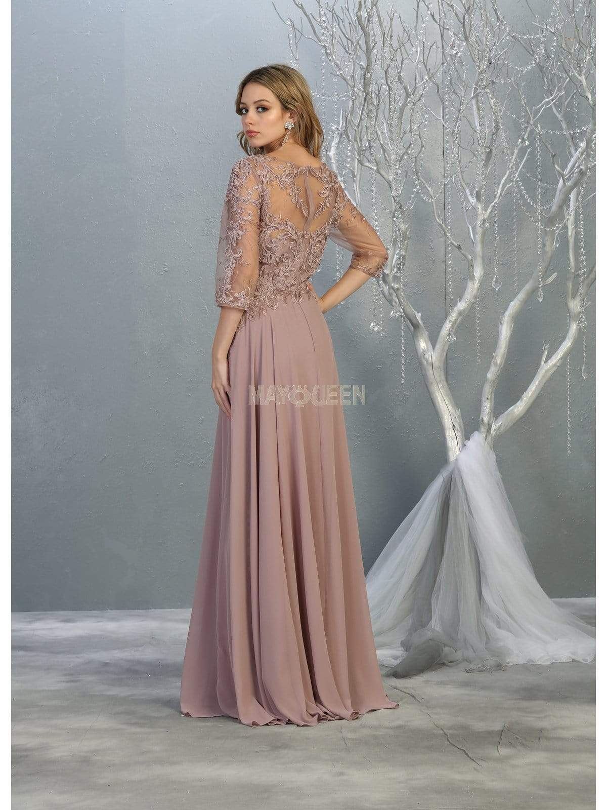 May Queen - RQ7820 Bead Embellished V-Neck A-Line Dress Mother of the Bride Dresses