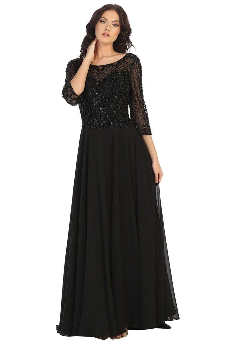 May Queen - RQ7821 Embellished Bateau A-line Dress Mother of the Bride Dresses M / Black