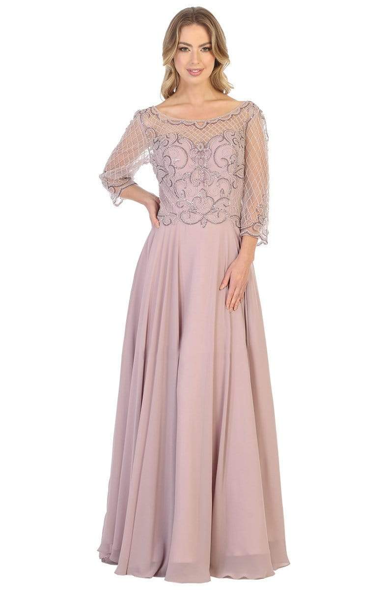 May Queen - RQ7821 Embellished Bateau A-line Dress Mother of the Bride Dresses M / Mauve