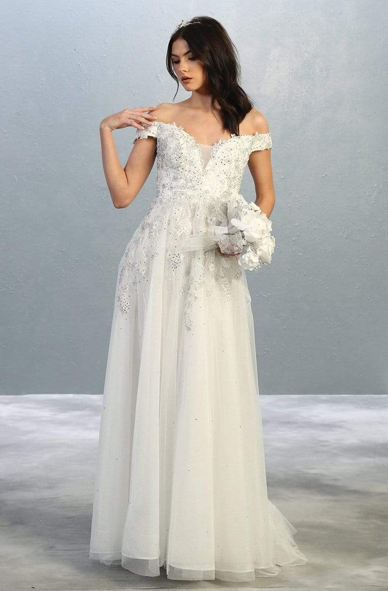 May Queen - RQ7850 Floral Appliqued A-Line Dress Prom Dresses