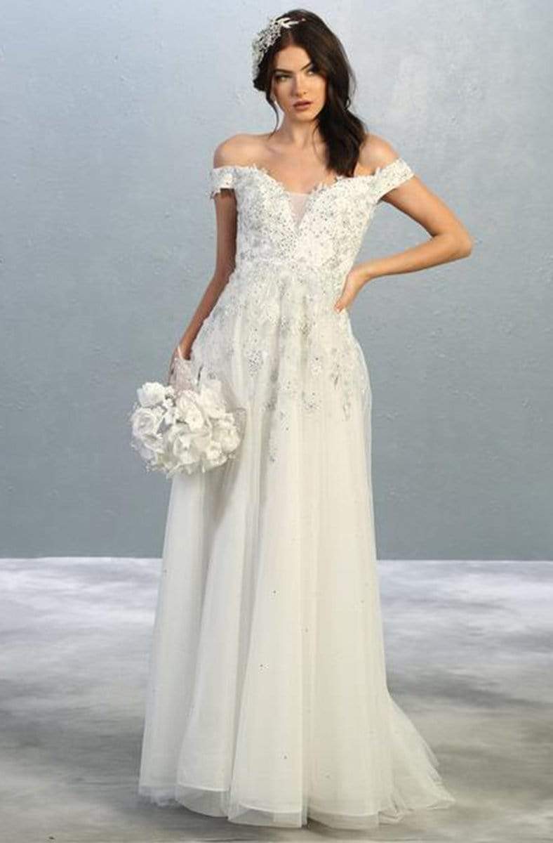 May Queen - RQ7850 Floral Appliqued A-Line Dress Prom Dresses 4 / Ivory