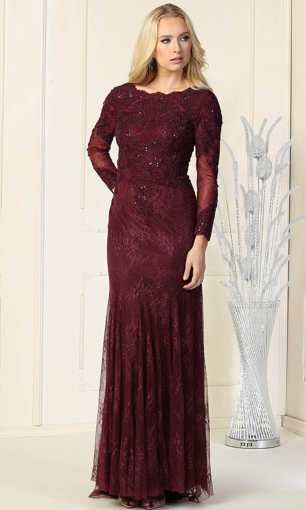May Queen RQ7906 - Laced Scalloped Bateau Neckline Evening Dress Special Occasion Dress