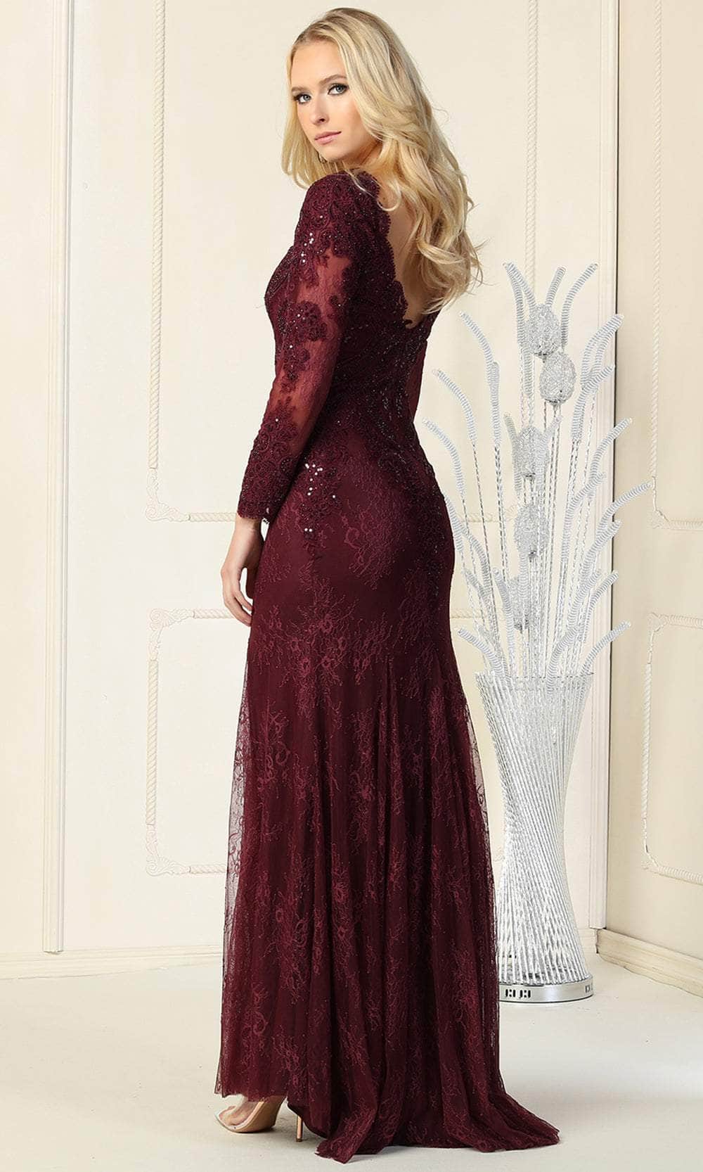 May Queen RQ7906 - Laced Scalloped Bateau Neckline Evening Dress Special Occasion Dress