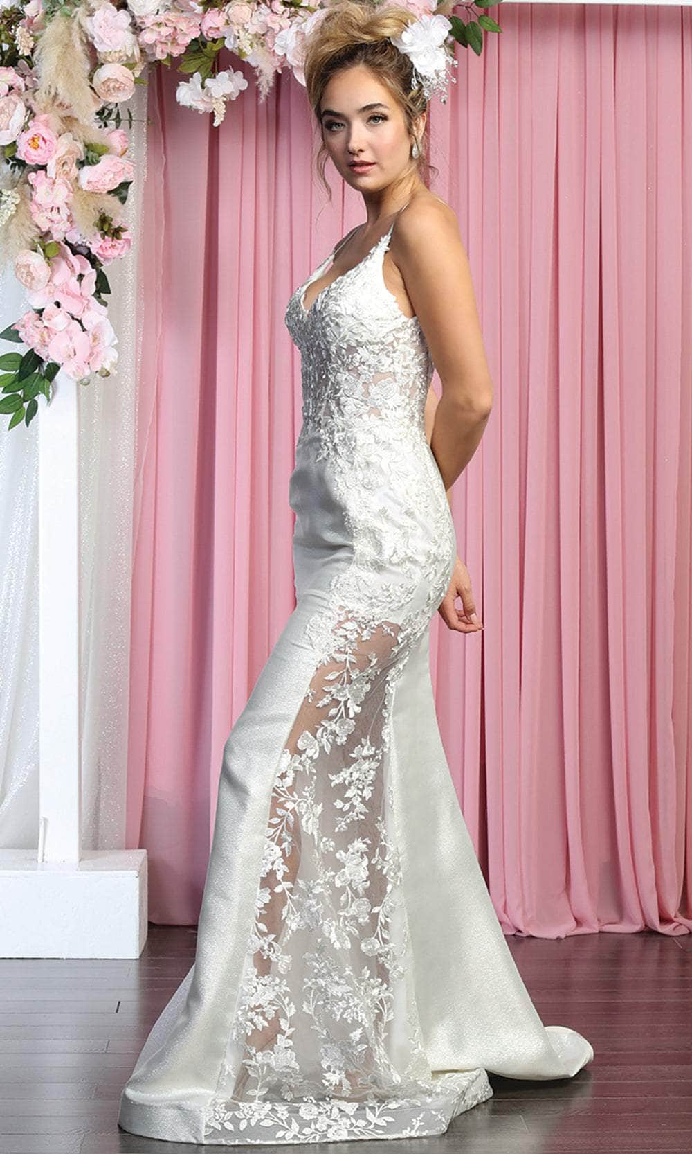 May Queen RQ7918 - Sheer Side Floral Laced Trumpet Dress Special Occasion Dress