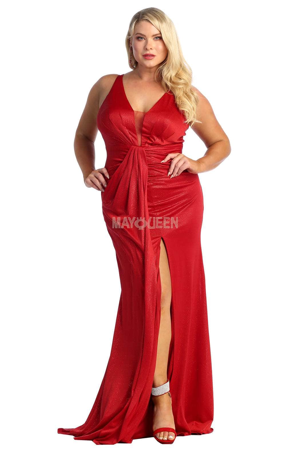 May Queen RQ7956 - Pleated High Slit Evening Dress Special Occasion Dress