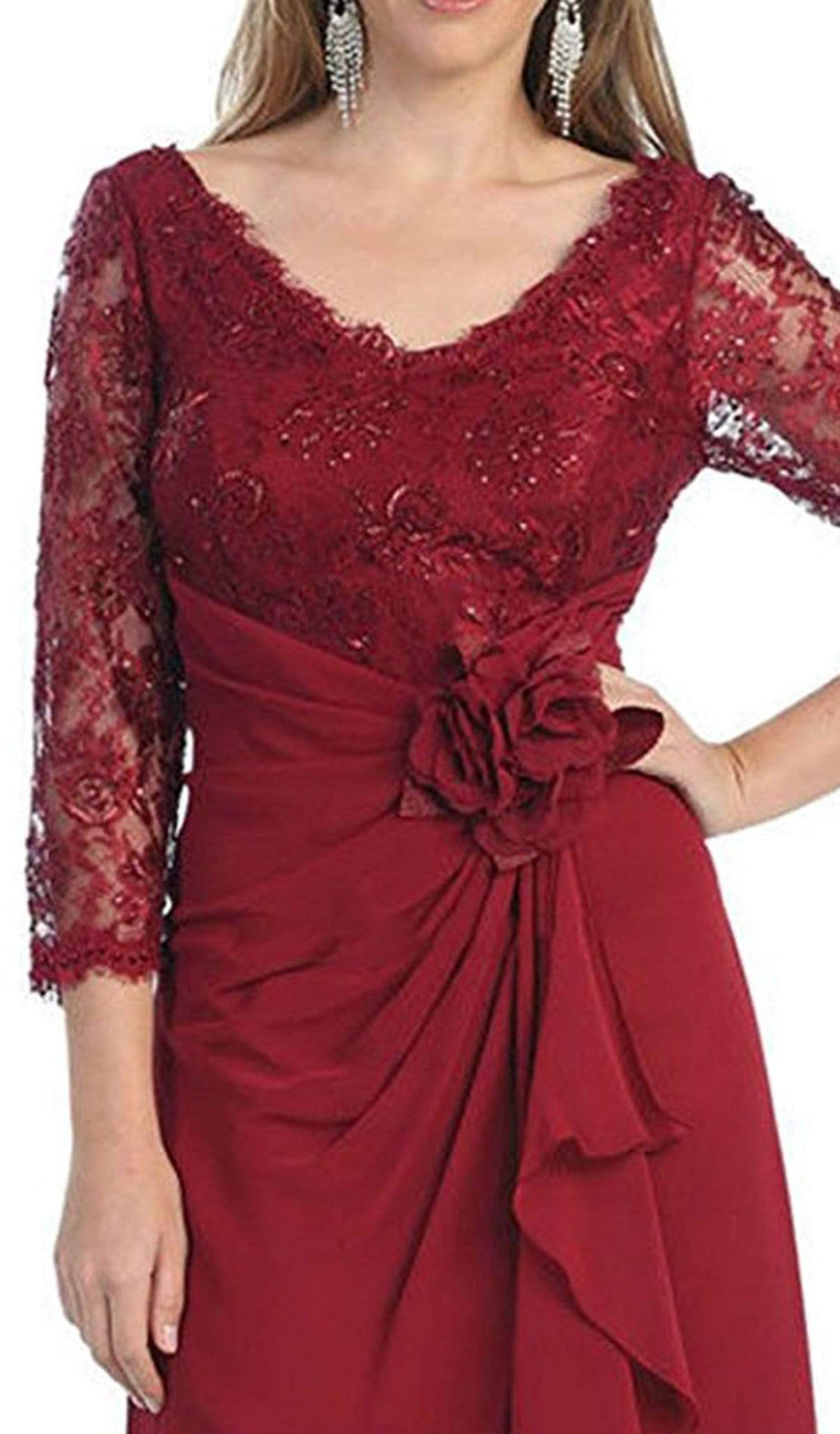 May Queen - Sheer Long Sleeve Floral Accented A-Line Evening Dress Special Occasion Dress