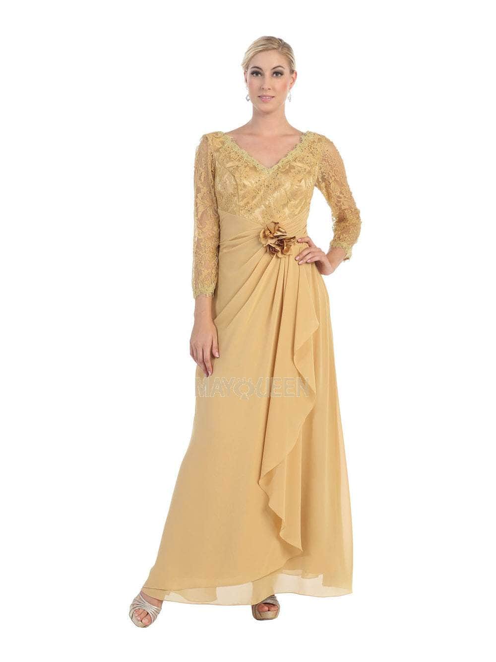 May Queen - Sheer Long Sleeve Floral Accented A-Line Evening Dress Special Occasion Dress