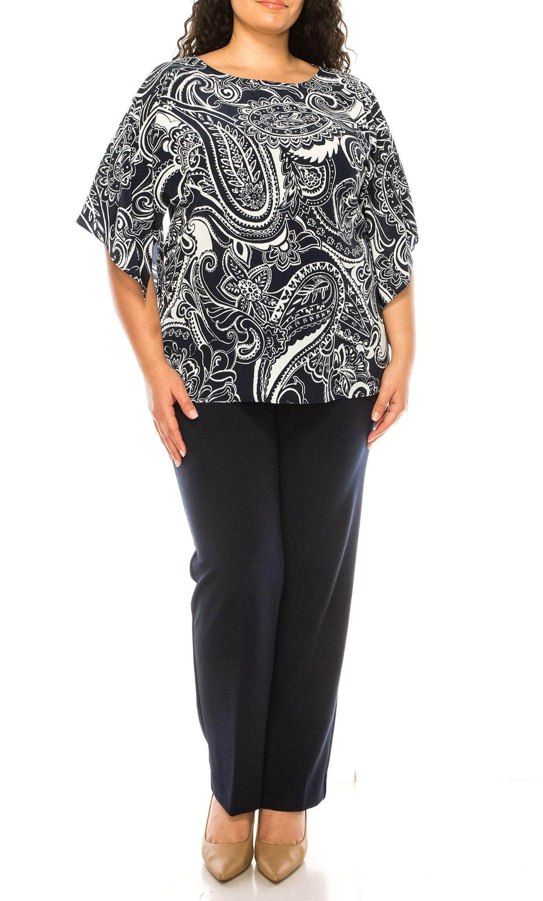 Maya Brooke 28709 - Printed Two-Piece Pant Set Special Occasion Dress 0 / Navy