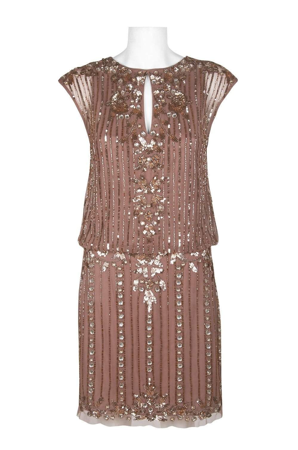 Aidan Mattox - MD1E202853 Embellished Cap Sleeve Sheath Dress In Brown