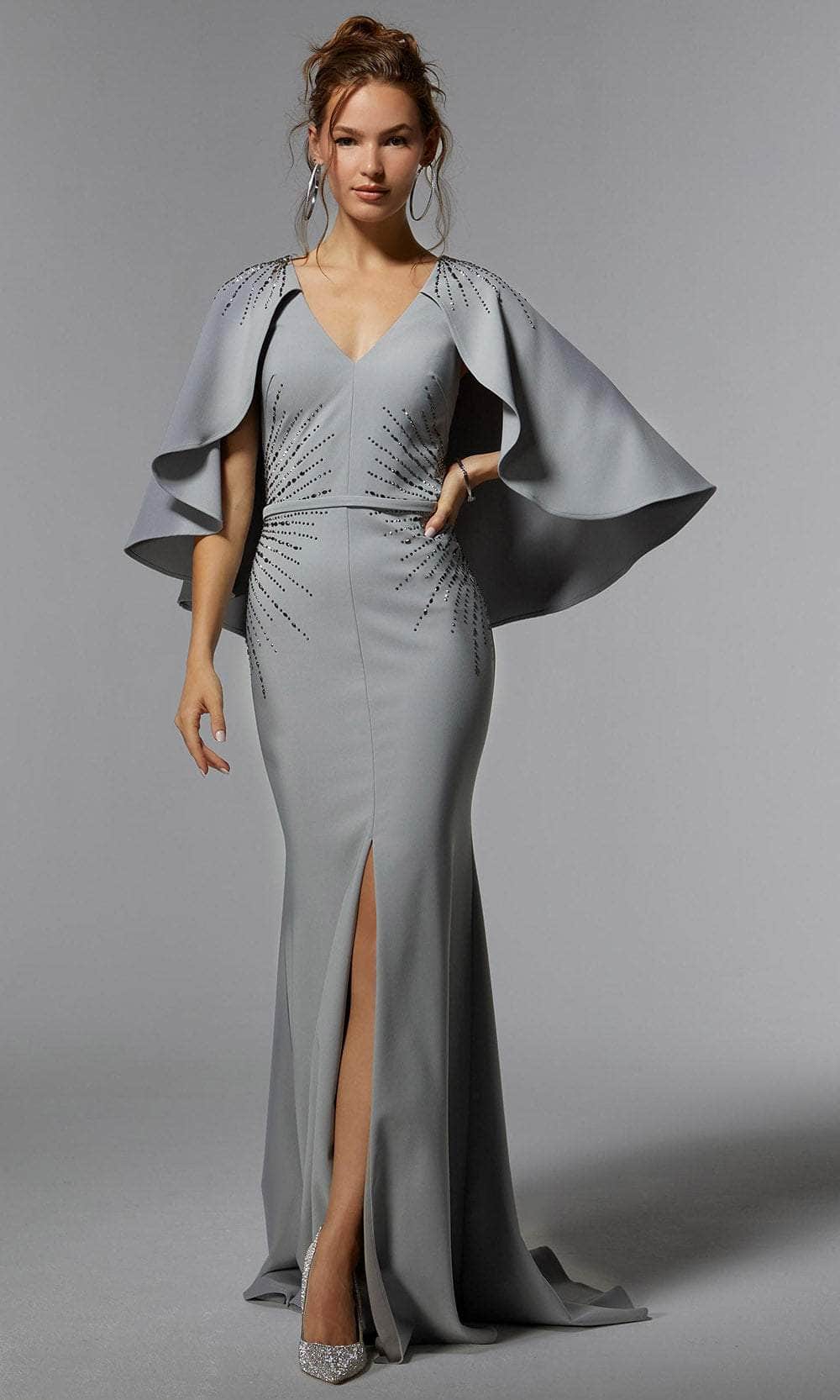 MGNY by Mori Lee 72914 - Cape Mermaid Evening Dress Prom Dress 00 /  Silver