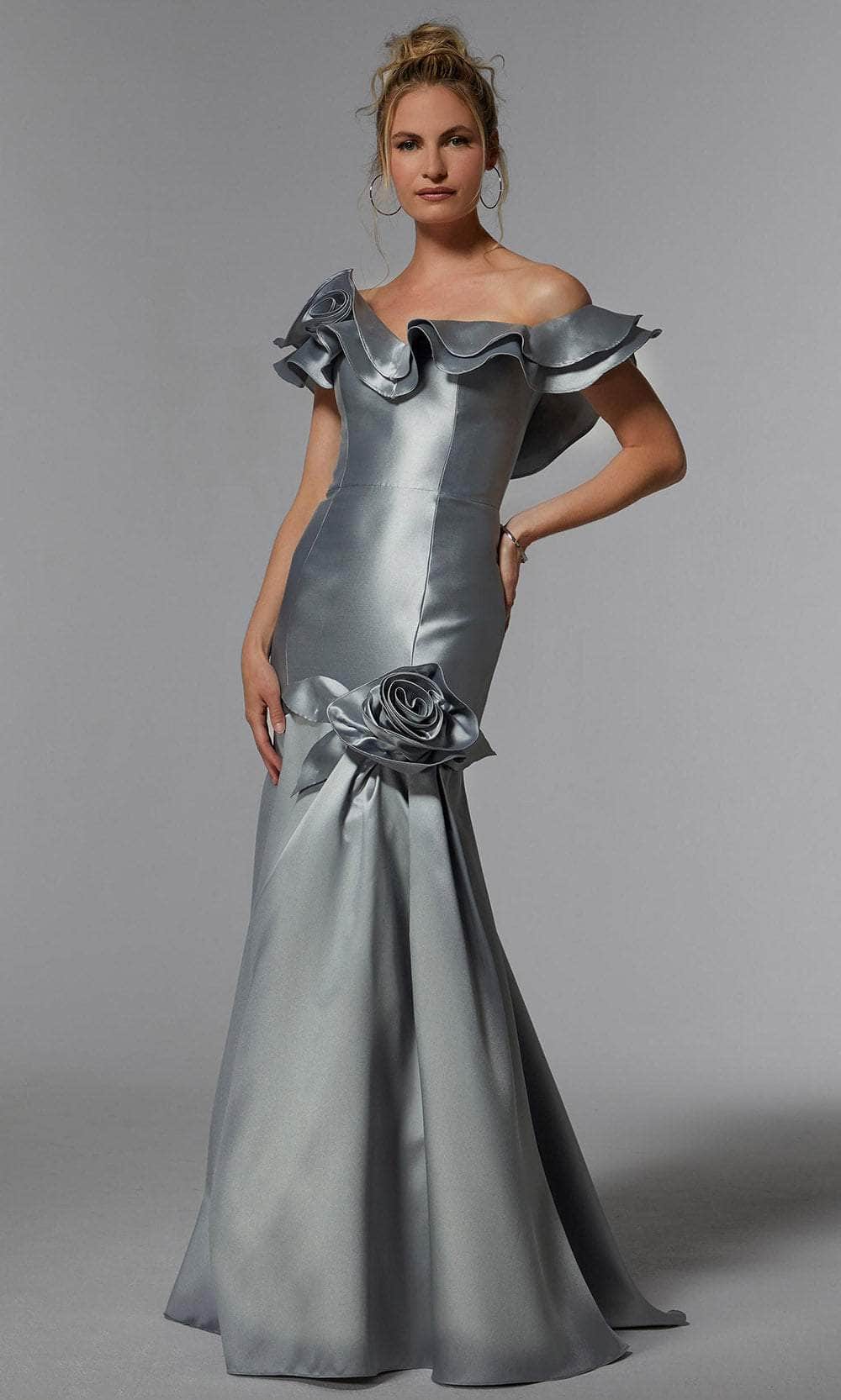 MGNY by Mori Lee 72928 - Flounce Accent Evening Dress Prom Dress 00 /  Silver