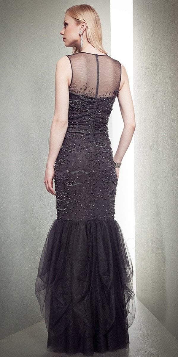 Mignon - Illusion Ornate Mesh Trumpet Gown VM1364 in Gray