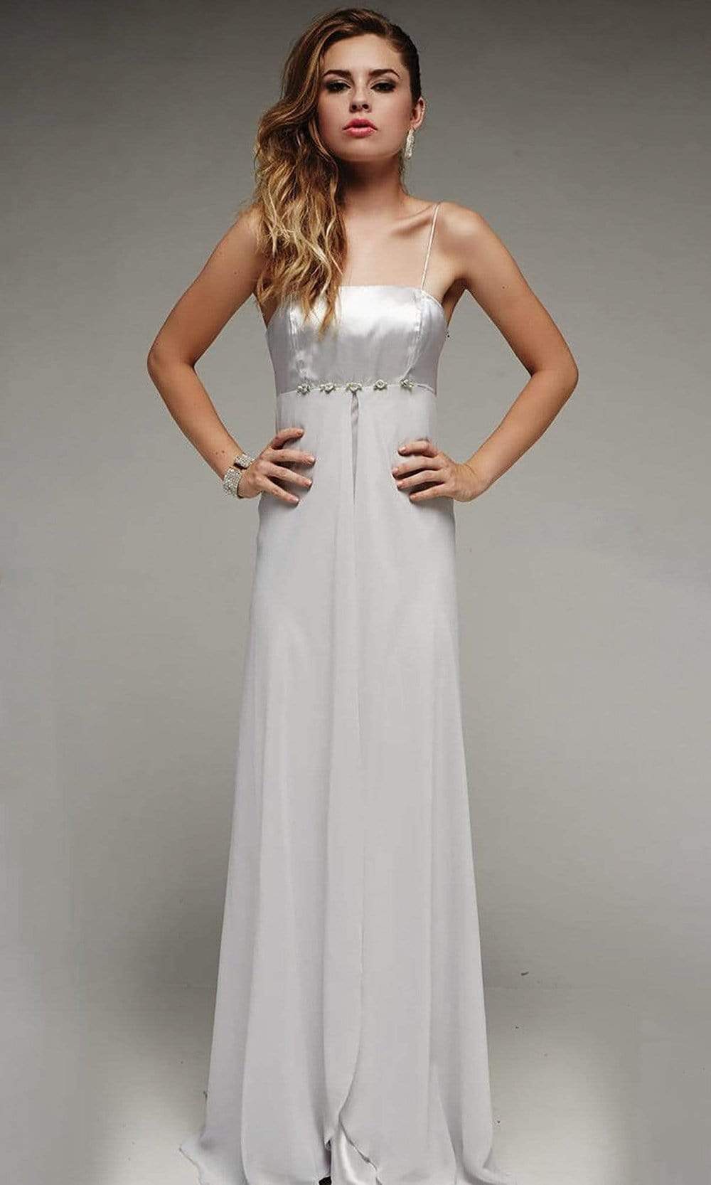 Milano Formals F1116 Long Empire Waist Spaghetti Strap Gown ADASA Milano Formals F1116 Long Empire Waist Spaghetti Strap Gown ADASA