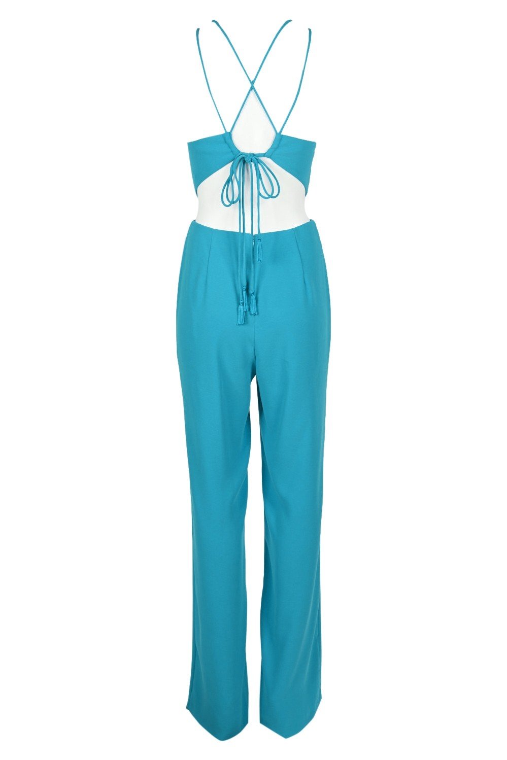 Aidan Mattox - MN1E204053 Sleeveless Halter Jumpsuit With Back Ties In Blue and Green