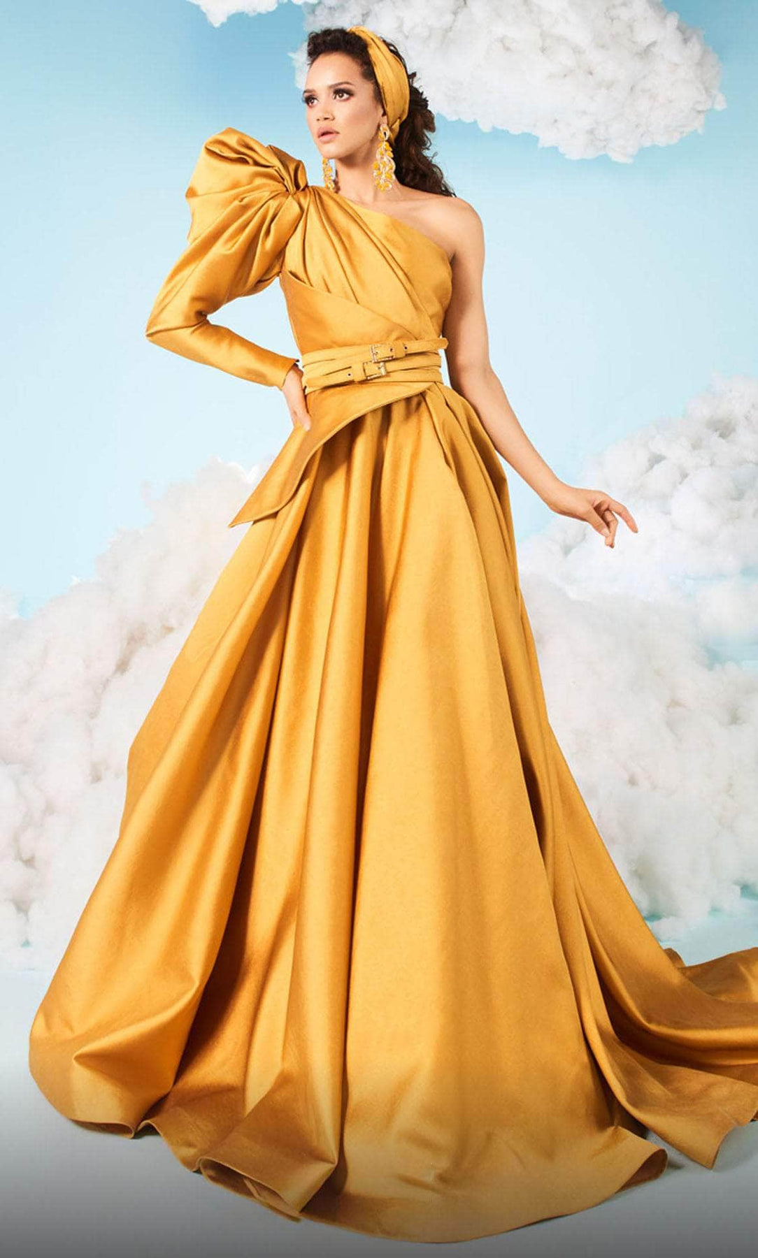 MNM Couture 2636 - One Shoulder Puffed A-line Gown Evening Dresses