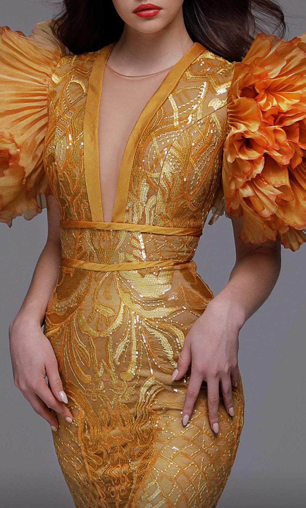 MNM Couture 2732 - Ruffled Sleeves Mermaid Dress Evening Dresses