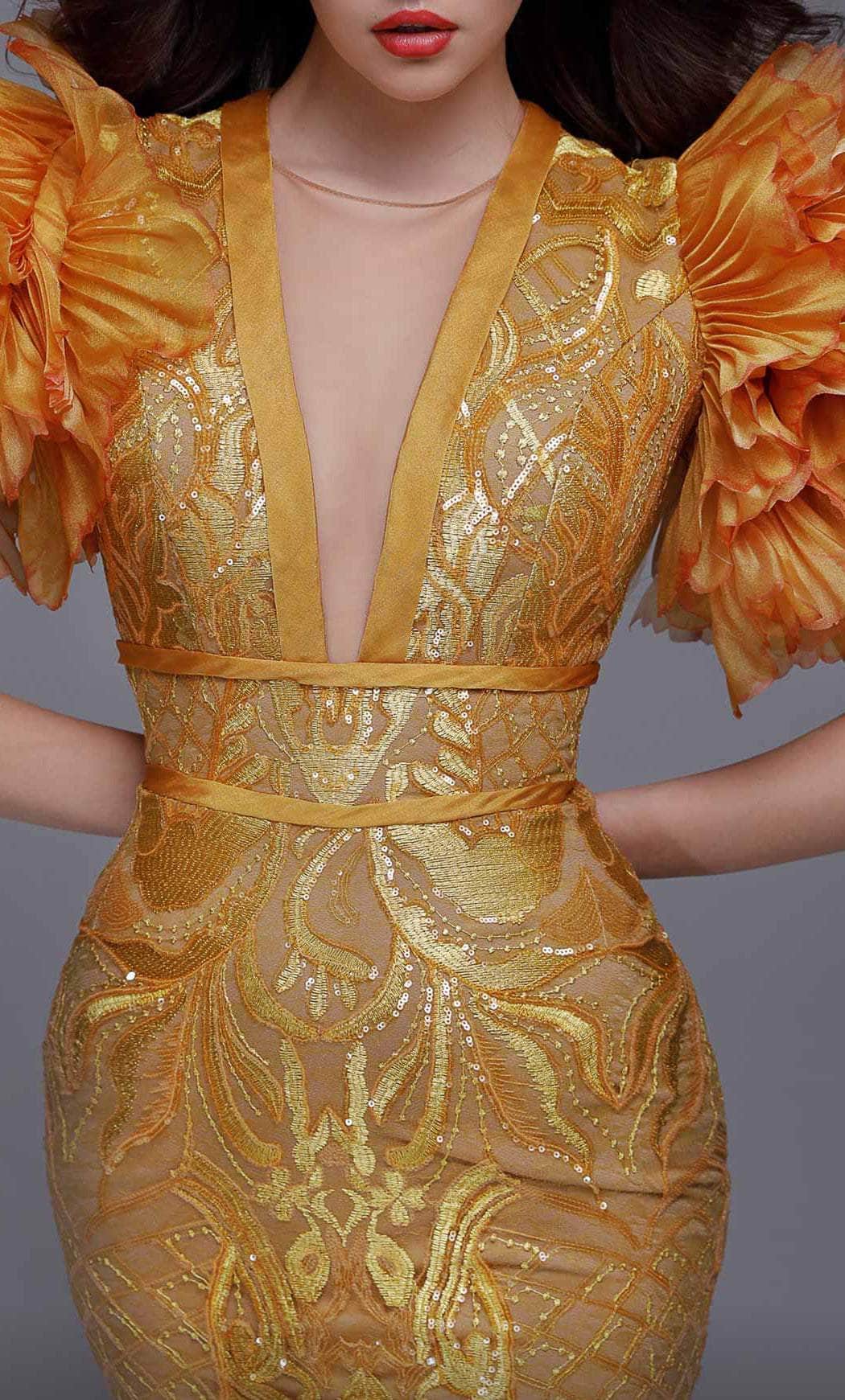 MNM Couture 2732 - Ruffled Sleeves Mermaid Dress Evening Dresses