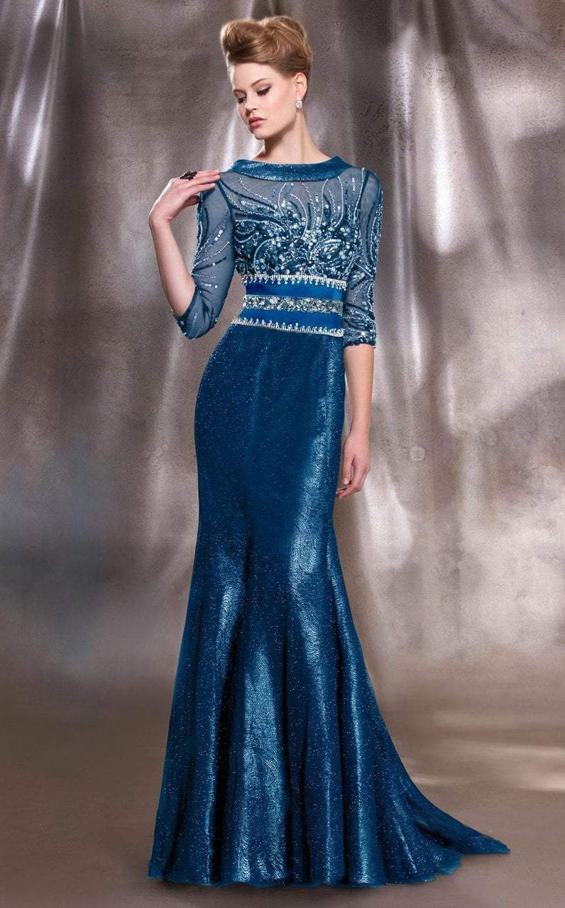 MNM COUTURE Bejeweled Bateau Sheath Dress 8850 CCSALE 6 / Royal Blue