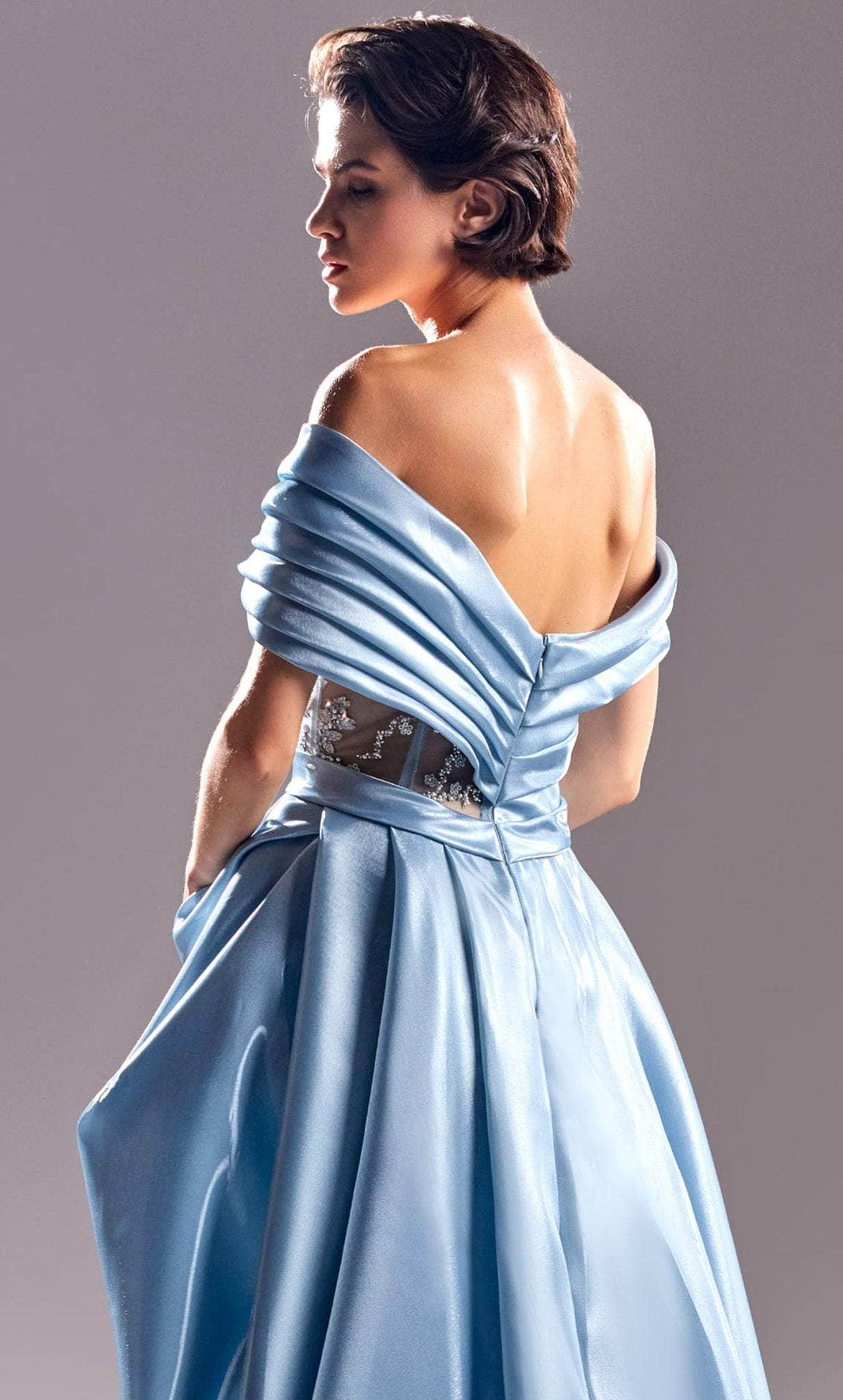 MNM COUTURE G1525 - Off-Shoulder Pleated Detail Evening Gown Evening Dresses